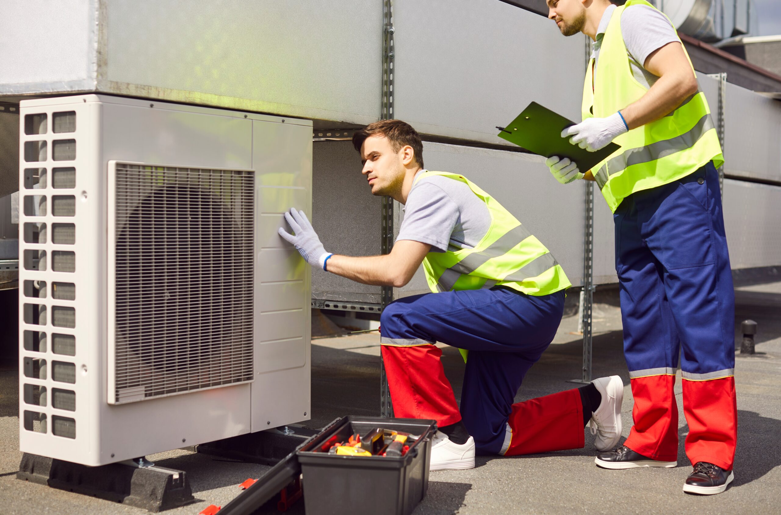 Technician performing AC repair for short cycling issues that spike energy costs to improve cooling efficiency